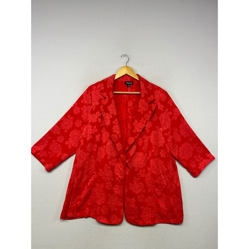Floral Jacquard Messini Womens 1X Red 3/4 Sleeve Hook Eye Blazer Jacket Holiday